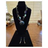 Blue/Green medallion Necklace &Earrings