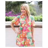 THML Bold Floral Print V Neck Puff Sleeve Dress XS
