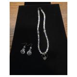 Clear Crystal Necklace + (3) Prs Earrings
