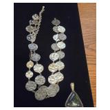 Two Tone Circle Necklace + Green Pendant
