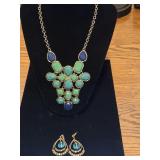 Green Statement Necklace & Earrings