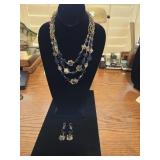 Blue Beaded Necklace & Earrings