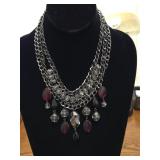 3Stand Clear, Red & Black Stone Necklace