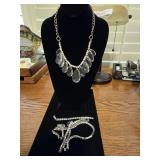 Faux Pearl & Clear Beaded Necklace + Rhinestone