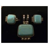 Sterling Silver Turquoise Pendant & Earrings