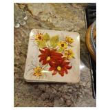 (11)  Red and Yellow Floral Square Plates