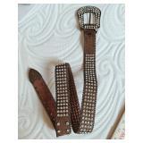 Brown Leather Rhinestone Belt S/M