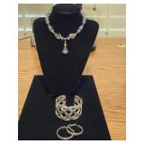 Crystal Beaded Necklace, Cuff Bracelet & Earrings