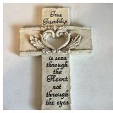 Friendship Cement Cross Wall Plaque 10.5" x 7"