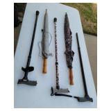 3 Foldable Walking Canes And 2 Umbrellia