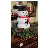 Ceramic Dispenser Snowman & Lighted Wreath