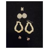 (3) Prs Earrings & Crystal Stone Pendant