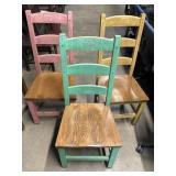 3 Mexican Pine Painted Wood Ladder Back Chairs