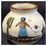 Tonala Mexican Pottery Vase Mother & Child Saguaro
