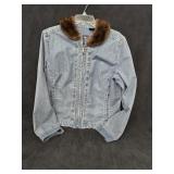 French Cuff Faux Fur Denim Jacket Sz Large