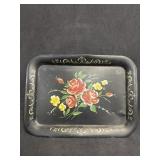 Metal Tray Antique Floral Hand Painted Vintage