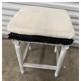 Antiqued White Boho Bar Stool W/ Cushion