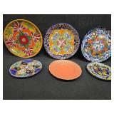 (3) Decorative Mexican Plates & (3) Saucers