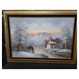 Vintage Oil On Canvas Framed Painting Signed H
