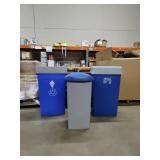 (3) Grey and Blue recycling bins of various sizes