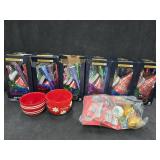 (6) NIB New Year Packs,(2) Christmas Bowls, Bag
