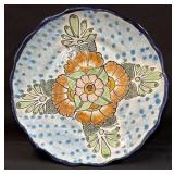 VTG Talavera Mexican Pottery Plate Floral Art 11"