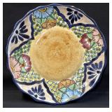 VTG Talavera Mexican Pottery Plate Floral Art 11"