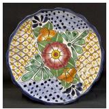 VTG Talavera Mexican Pottery Plate Floral Art 11"