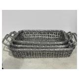 3 Silver Nesting Metal Wire Baskets W/ Handles