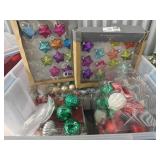 Bin of Christmas Ornaments & Lights
