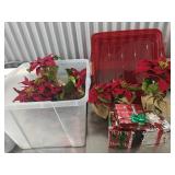 Bin of Faux Poinsettias & Christmas Decor