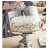 13" Stainless Steel Cake Stand with Clear Round