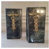 95"x5" Hermes Caduceus Bookends Green Marble and