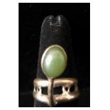 Unique Olive Green Stone Ring Sz 6.5