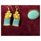 Turquoise Ring Sz 8 & Turquoise Earrings
