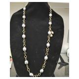 17" Gold Tone Necklace w/Silver/Light Blue Balls