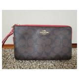 Coach Brown Monogram Red Trim Corner Zip W