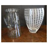 Beautiful Smokey Etched Glass Pitcher & Striped