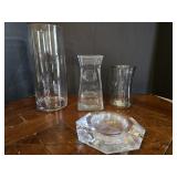 (3) Vases & Very Heavy Glass Ashtray