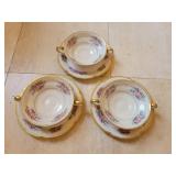 (3) Castleton Bouquet Soup Bowls w Saucers