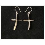 Sterling Silver Curved Cross Earrings