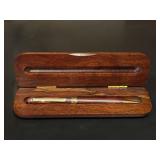 VTG Gold Rosewood Pen With Engraved Wooden Case