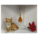 Cat, Cardinal &  Hanging Crystal