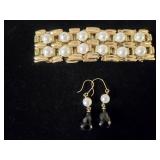 Faux Pearl Bracelet & Pr of Earrings