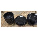 (4) Black Deep Bowls, (5) Lg Saucers, (10) Soup