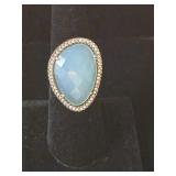 Aqua Chalcedony & White Topaz Ring Sz 6