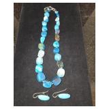 Large Beaded Blue Bracelet & Turquoise Earrings