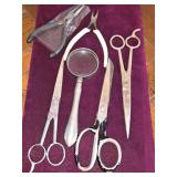 Vintage Magifying Glass. (3) Prs Scissors & More