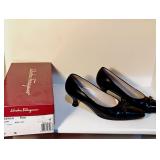 Salvatore Ferragamo Patent Black Bow Pumps Sz 7