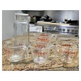 (4) Pyrex Glass Measuring Cups & Glass Covered